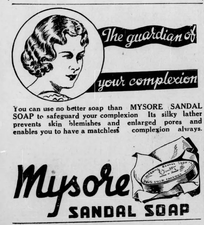 1937 年 Mysore Sandal Soap 黑白广告